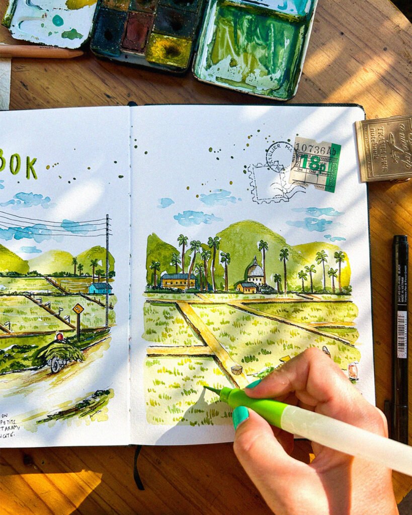 Carnet de voyage illustration aquarelle Indonésie