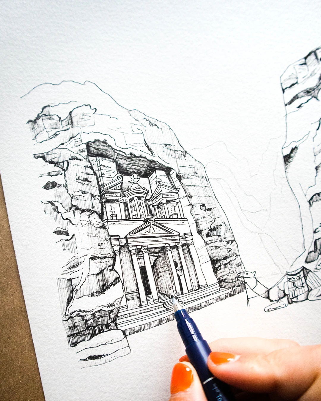 Illustration aquarelle de Pétra en Jordanie – collaboration Lettres d’un Explorateur par Manon Aubin