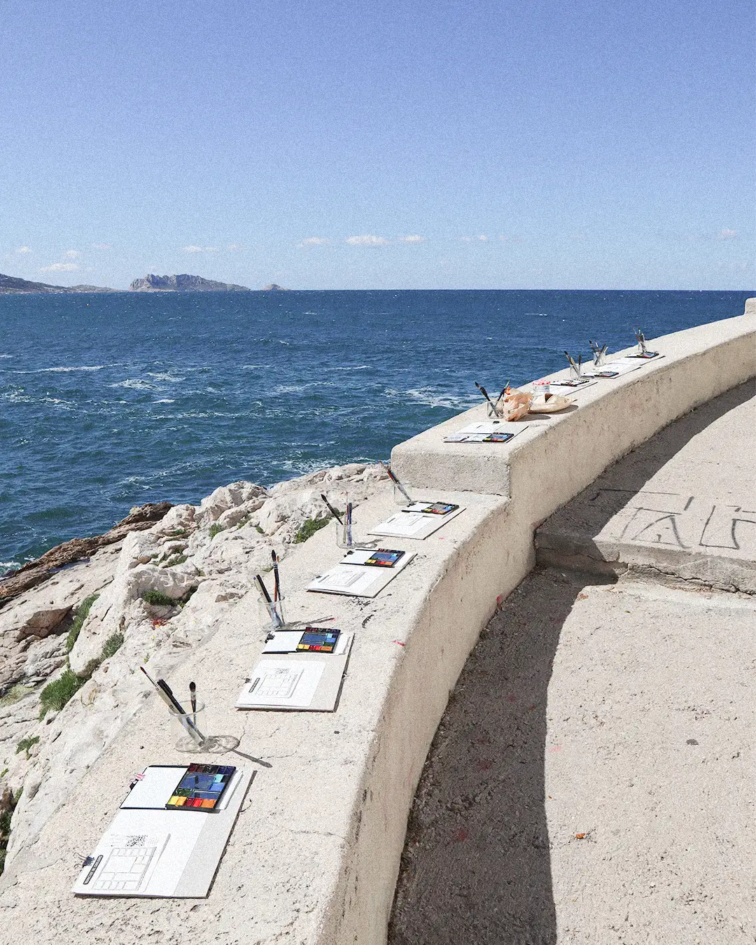 atelier aquarelle plein air Marseille, anse de la fausse monnaie